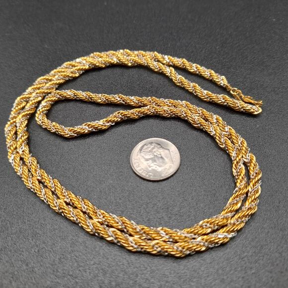 Monet Gold Silver Rope Chain Necklace, Sister Clasp, Gold Plated, 1960s Vintage - Picture 8 of 10